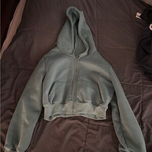 Cropped Zip-Up Hoodie in Dusty Sage